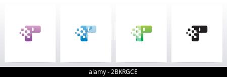 Rounded Edge Pixel Eroded Letter Logo Design P Stock Vector