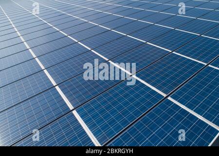 France, Alpes Maritimes, Valbonne, car park in the shade, solar panel, Sophia Antipolis, construction by Cap Vert Energie (aerial view) Stock Photo