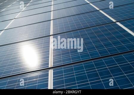 France, Alpes Maritimes, Valbonne, car park in the shade, solar panel, Sophia Antipolis, construction by Cap Vert Energie (aerial view) Stock Photo