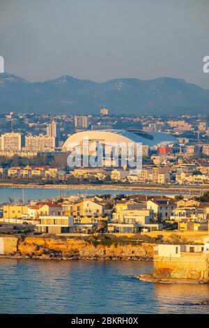 France, Bouches du Rhone, Marseille, the Pointe Rouge district and the Orange Velodrome stadium Stock Photo