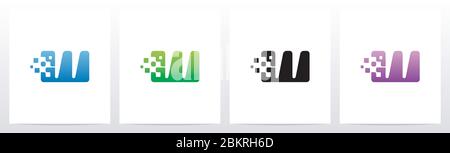 Rounded Edge Pixel Eroded Letter Logo Design W Stock Vector