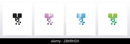 Rounded Edge Pixel Eroded Letter Logo Design T Stock Vector