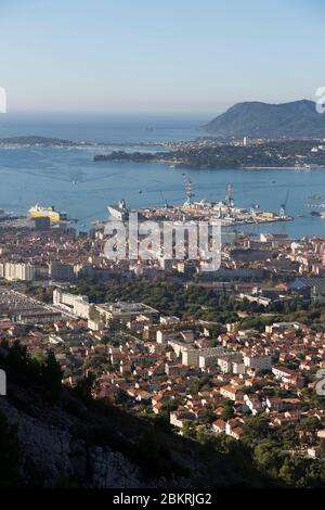 France, Var, Toulon, the harbor from Mont Faron Stock Photo