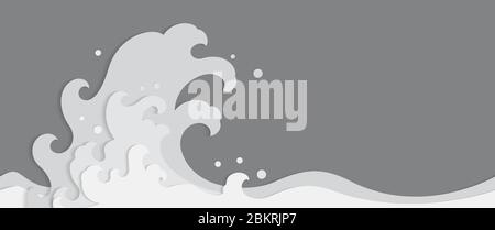 Ocean wave paper cut style background. Seamless wallpaper. Vector. Thai. Japanese. Chinese. Stock Vector