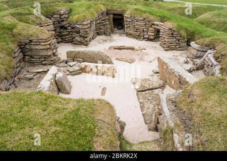 ruins of neolithic settlement at Skara Brae; Orkney Islands, UK Stock Photo