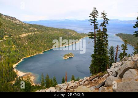 United States, California, Panorama on Lake Tahoe, Emerald Bay Stock Photo