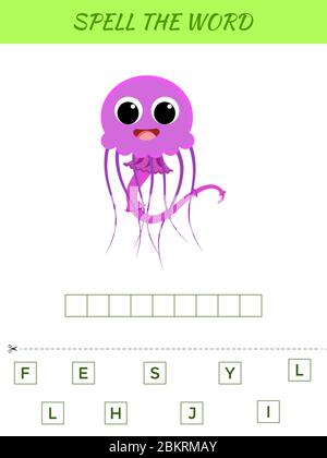 Spelling word scramble game for word jellyfish illustration Stock ...