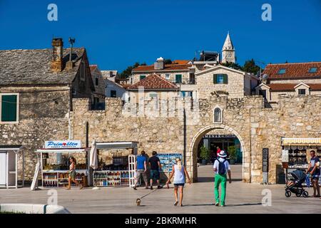 Croatia, Dalmatia, Primosten, entrance to the fortified village Stock Photo