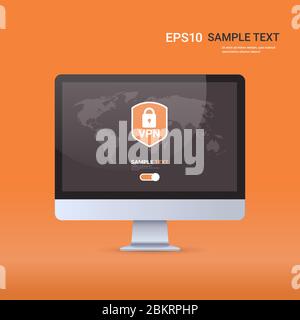 virtual private network cyber web security and privacy concept secure vpn online connection personal data protection shield on monitor screen copy space vector illustration Stock Vector