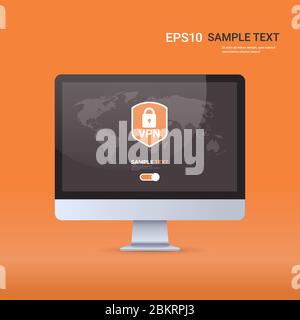 virtual private network cyber web security and privacy concept secure vpn online connection personal data protection shield on monitor screen copy space vector illustration Stock Vector