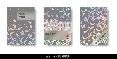 Modern geometric poster set. Rainbow and grey cover, poster design. Islamic modern mosaic Stock Vector