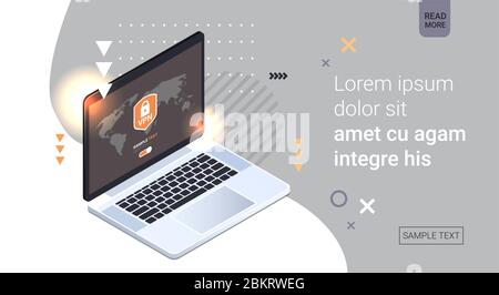 virtual private network cyber web security and privacy concept secure vpn online connection personal data protection shield on laptop screen horizontal copy space vector illustration Stock Vector