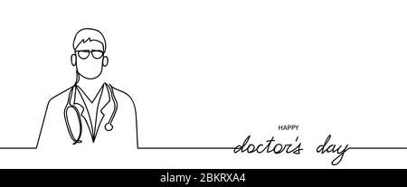 Happy doctors day.Vector continuous line. Hand drawn silhouette of doctor. Doctor vector simple outline illustration Stock Vector