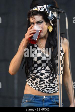 Amy Winehouse on stage at the V Festival Weston Park in Shropshire on 16th August 2008 Picture by Simon Hadley Stock Photo