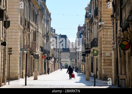 France, Cote d'Or, Dijon, COVID-19 (or Coronavirus) lockdown, area listed as World Heritage by UNESCO, Rue du Bourg Stock Photo