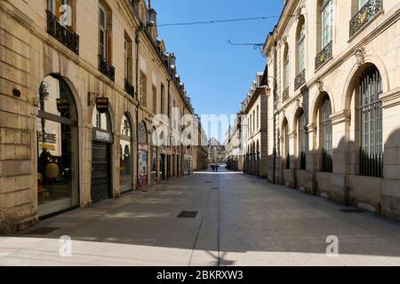 France, Cote d'Or, Dijon, COVID-19 (or Coronavirus) lockdown, area listed as World Heritage by UNESCO, Rue de la Liberte Stock Photo
