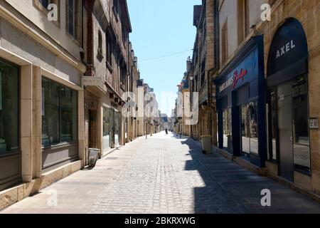 France, Cote d'Or, Dijon, COVID-19 (or Coronavirus) lockdown, area listed as World Heritage by UNESCO, Rue Stephen Liegeard Stock Photo
