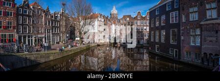 Amsterdam, Netherlands - February 2016:,Panorama of the  canal in the Red Light Area Stock Photo