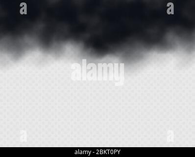 Black smoke cloud, stormy weather. Air pollution concept. Black cloudiness or smog. Realistic thick dark cloud effect. Stock Vector