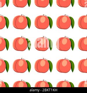 Illustration on theme big colored seamless peach, bright fruit pattern for seal. Fruit pattern consisting of beautiful seamless repeat peach. Simple c Stock Vector