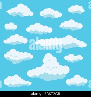 Clouds white color icon set isolated on blue heaven background. Stock Vector
