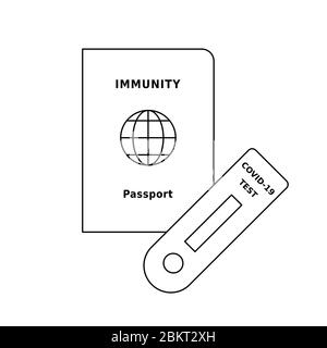 Immunity passport concept. Identification document with fast COVID-19 test. Coronavirus quick diagnostic on borders. Risk free certificate. Vector Stock Vector