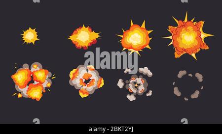 Explosion animation in storyboard. Energy detonating explosives with subsequent phases. Stock Vector