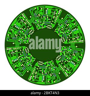 Green Circuit Board. Flat Design. Modern Computer Technology Background. Modern Sphere. High Tech Printed Symbol. Stock Vector