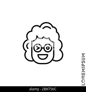 Winking line icon girl, woman smiley. Thin line smile emoticons isolated on a white background. Vector illustration. Wink icon vector, emotion symbol. Stock Vector