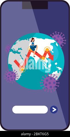 economy and covid19 statistics with arrows in earth maps Stock Vector ...