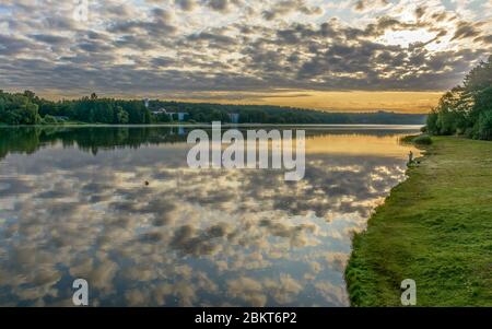 Early morning on the shore of the Drozdy reservoir in Balarusi. Stock Photo