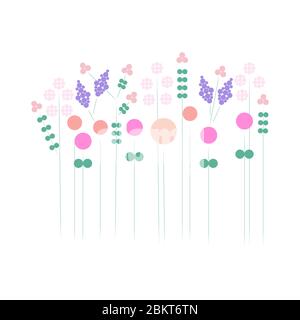 Multicolored meadow flowers on a white background. Geometric flowers. Botanical illustration. For decorating textiles, tableware, wrapping paper Stock Vector