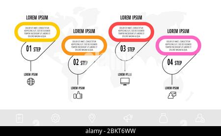 Vector infographics design template with 4 labels and icons. Vector line concept. Can be used for web, banner, presentations, flow chart, info graph Stock Vector