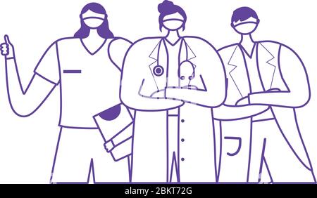 thanks doctors nurses, female and male physician nurse with mask medical report vector illustration Stock Vector