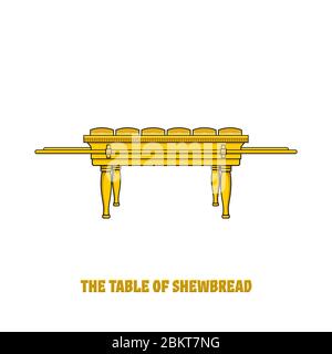 Offer bread table in the tabernacle and temple of Solomon. A ritual object in the rites of the Jewish religion. Stock Vector