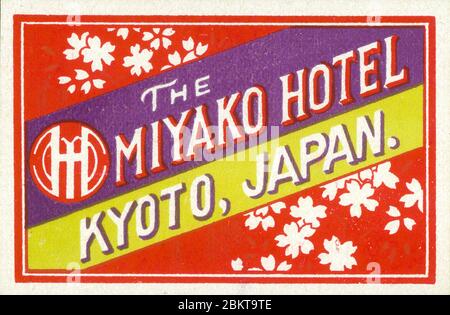 [ Early 20th Century Japan - Hotel Luggage Label ] —   Luggage label for The Miyako Hotel in Kyoto.  20th century vintage luggage label. Stock Photo