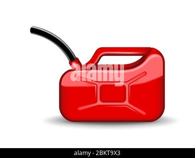 Red canister of engine oil or petroleum isolated on white. Container with fuel vector illustration in realistic style. Power and energy Stock Vector