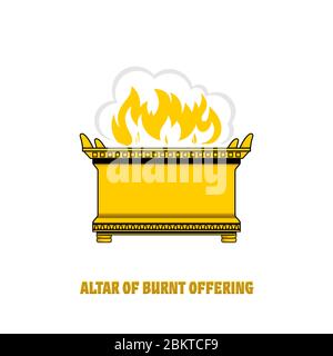 The altar of burnt offering in the tabernacle and temple of Solomon. A ritual object in the rites of the Jewish religion. Stock Vector
