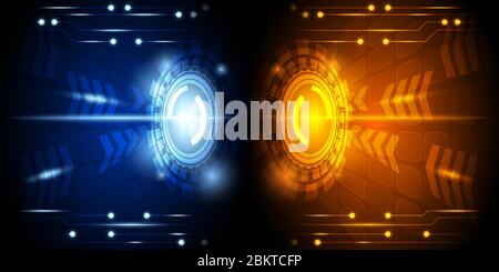 Abstract glowing blue and orange concept speed technology background with circuit pattern. Stock Vector