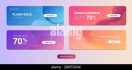 Dynamic modern fluid mobile for Voucher Sale template. Get Coupon Discount Sale banner template design. Free gift card set. Fancy colors and cool illu Stock Vector