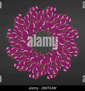 Colorful cherries arranged in a circle. Seamless round composition with hand drawn fruits. Vector illustration on blackboard. Stock Vector