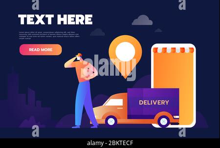 Online Cargo Tracking Delivery Application Tiny People Character Concept Vector Illustration, Suitable For Wallpaper, Banner, Background, Card, Book Stock Vector
