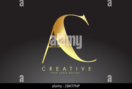 Golden Luxury AC A C Letters Logo Design Vector Illustration. Stock Vector