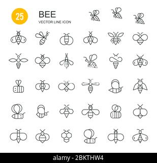 Bee and honey vector line icons set Stock Vector