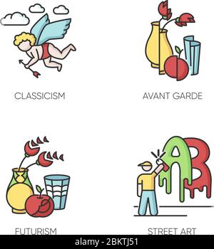 Art movements RGB color icons set Stock Vector