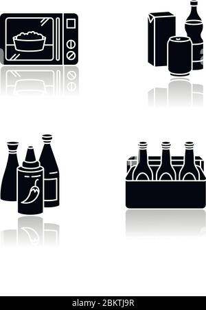 Grocery store products drop shadow black icons set. Food categories ...