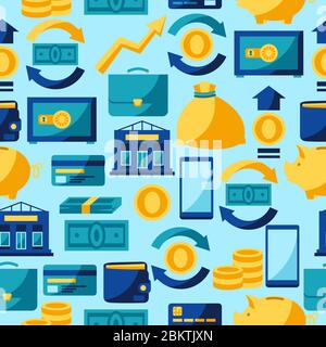 Banking seamless pattern with money icons. Stock Vector