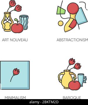 Art movements RGB color icons set Stock Vector