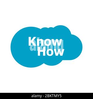 Know How words on abstract blue speech bubble isolated on white background. Text know how Stock Photo