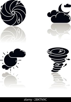 Meteorological warning drop shadow black glyph icons set Stock Vector